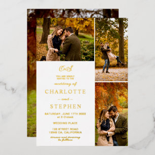 Modern initials 4 photos grid wedding gold
