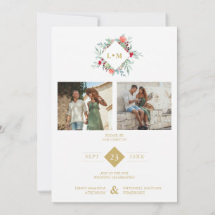 Modern Initials Floral Anagram 2 Photos Collage Invitation