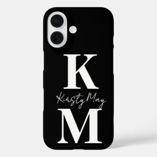 Modern Initials Name Black White Personalize iPhone 16 Case