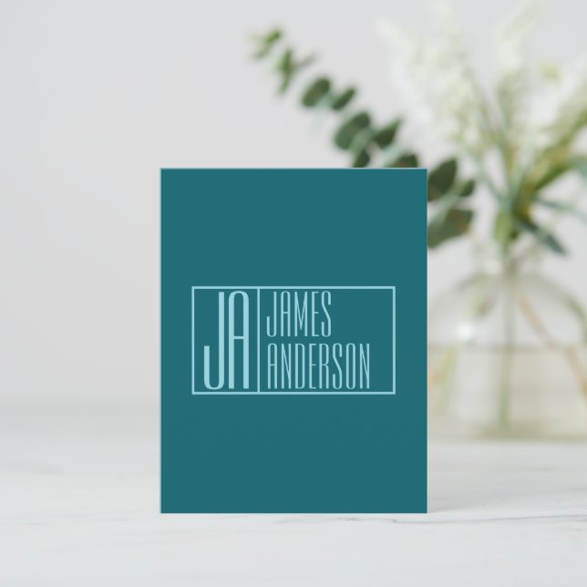 Modern Initials & Name | Dark Teal & Light Blue Card (Standing Front)