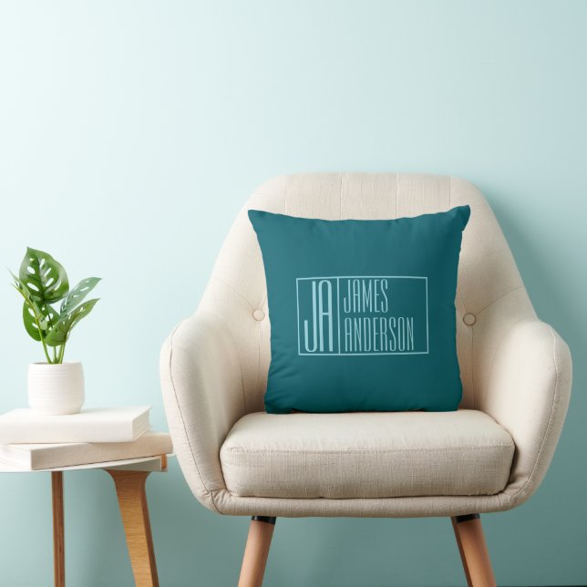 Modern Initials & Name | Dark Teal & Light Blue Cushion (Chair)