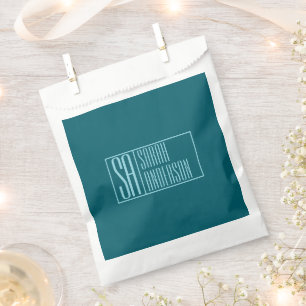 Modern Initials & Name Dark Teal & Light Blue Favour Bags