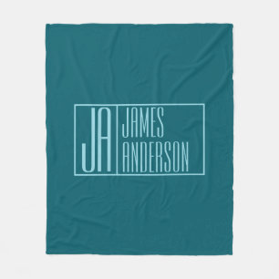 Modern Initials & Name   Dark Teal & Light Blue Fleece Blanket