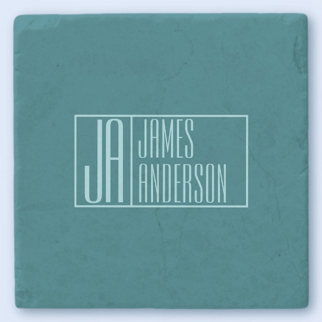 Modern Initials & Name | Dark Teal & Light Blue Stone Coaster (Creator Uploaded)