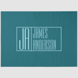 Modern Initials & Name   Dark Teal & Light Blue Tissue Paper