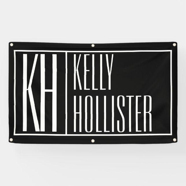 Modern Initials & Name Logo | Black & White Banner (Horizontal)