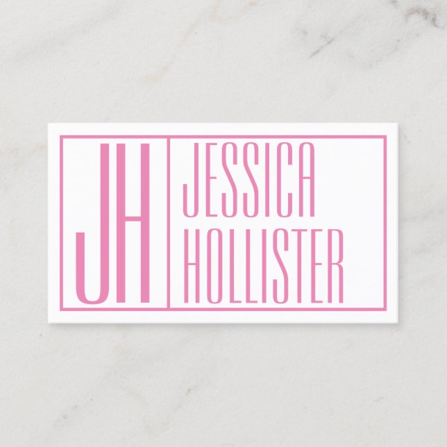 Modern Initials & Name Logo Pink Business Card (Front)