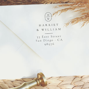 Modern Initials Wedding Monogram Return Address Rubber Stamp