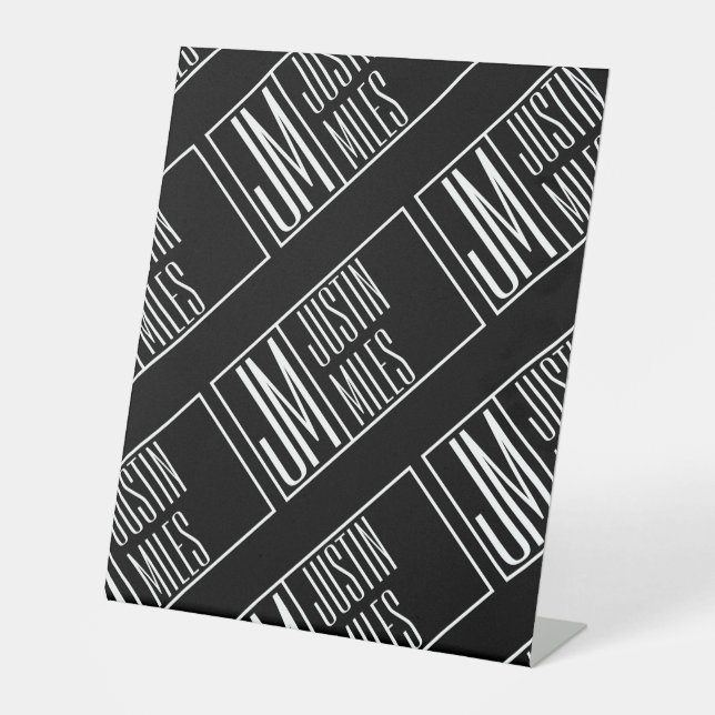 Modern Initials with Name Monogram Pattern Pedestal Sign (Front)