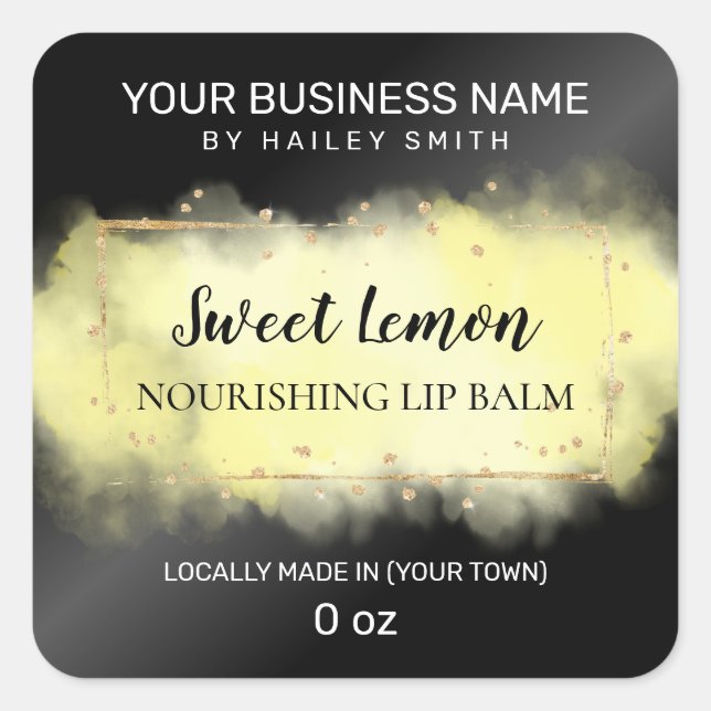 Modern Ink Black And Yellow Lip Balm Square Sticker (Front)