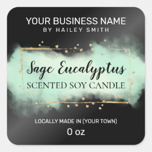 Modern Ink Black Green Scented Soy Candle Square Sticker