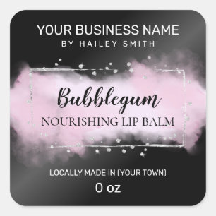 Modern Ink Black Purple Silver Lip Balm Square Sticker