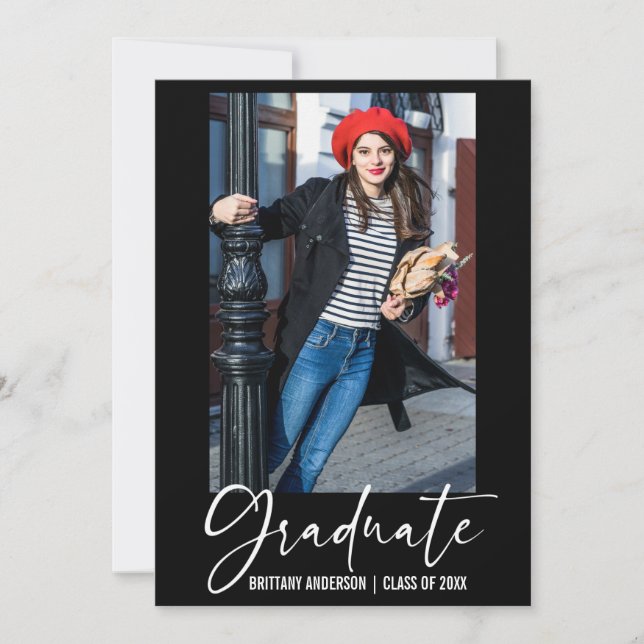 Modern Ink Pen Calligraphy Script Graduation Announcement (Front)