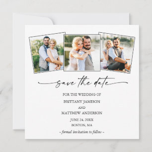 Modern Ink Pen Script 3 Photo Minimalist Save The Date