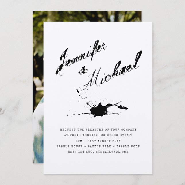 Modern INK Typography PHOTO Couples Invitation (Front/Back)