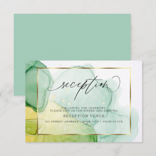 Modern Ink Vibrant Greens and Golds Reception Invitation