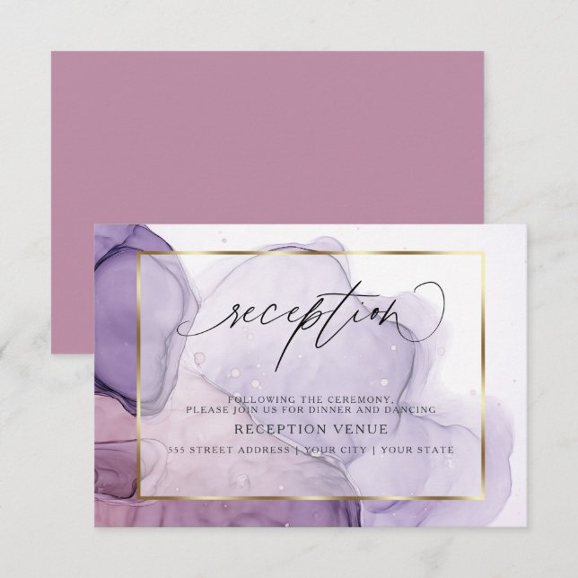 Modern Inky Plum Lilac Rose Reception Invitation (Front/Back)