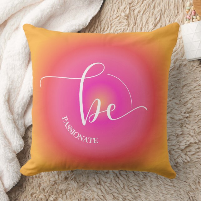 Modern Inspirational Quote Orange Be Passionate Cushion (Blanket)