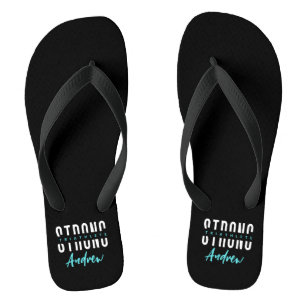 Modern Inspirational Triathlete Black White Name   Flip Flops