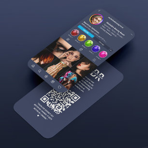 Modern Instagram Navy Blue Monogram Professional Business Card