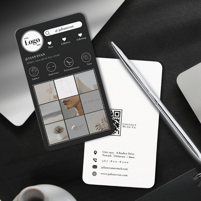 Modern Instagram Photo Collage Black Business Card (Creator Uploaded)