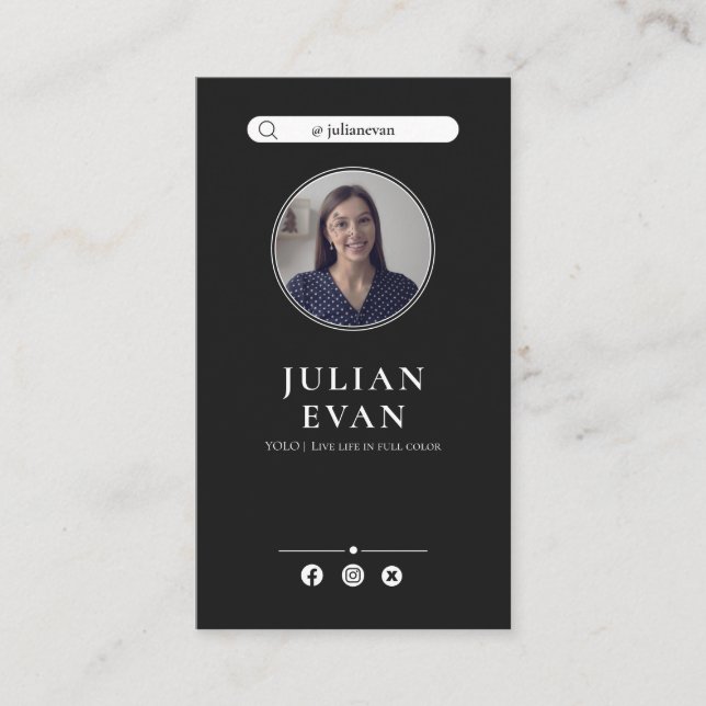 Modern Instagram Professional Black Photo Business Card (Front)