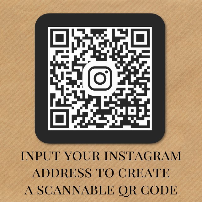 Modern Instagram QR Code Black Square Sticker (Our user-friendly template will generate your QR code automatically from your Instagram address)
