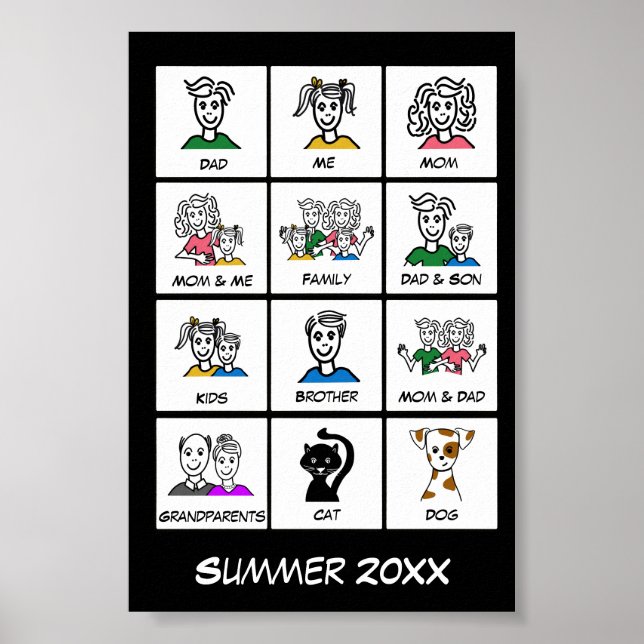 Modern Instant Photo Family Collage | Black Poster (Front)