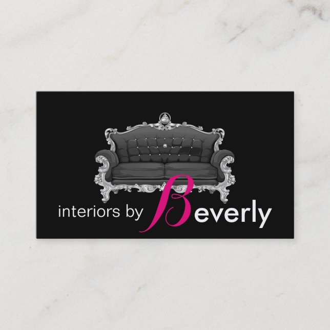 Modern Interior Designer Pink and Black Business Card (Front)