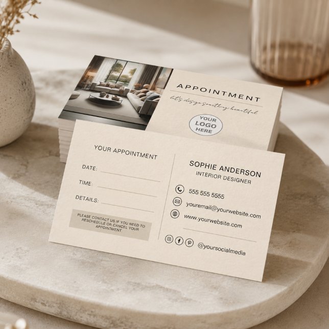 Modern Interior Designer Professional Logo Cream Appointment Card (Modern Interior Designer Professional Logo Cream Appointment Card)