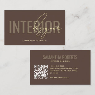 Modern interior designer QR Code brown Business Card