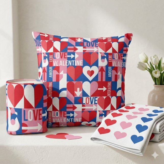 Modern International Love Valentine Throw Pillow (Creator Uploaded)