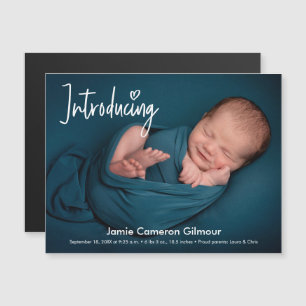 Modern Introducing baby boy photo Name Magnetic Invitation
