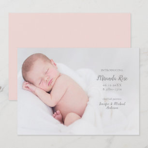 Modern Introducing Baby Girl Photo Pink Birth Announcement