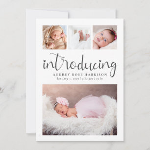 Modern Introducing Photo Collage Birth Announcement