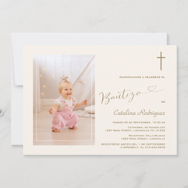 Modern Invitacion De Bautizo Hija Photo Girl  Invitation (Front)