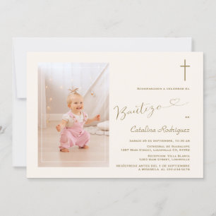 Modern Invitacion De Bautizo Hija Photo Girl  Invitation