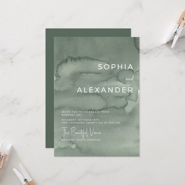 Modern Invitation Watercolor Wedding.   (Front/Back In Situ)
