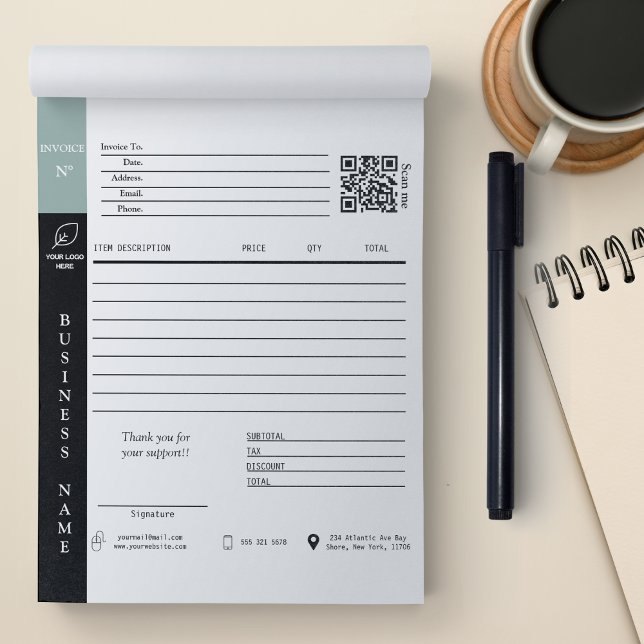 Modern Invoice Sales Receipt Small Business Notepad (Modern Minimalist Invoice Sales Receipt Small Business, qr code, digital download file)