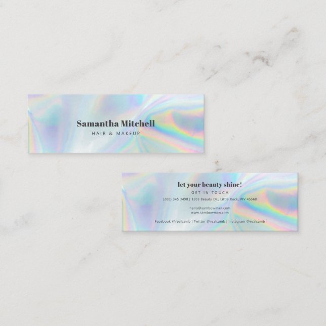 Modern Iridescent Beauty and Makeup Salon Mini Business Card (Front/Back)