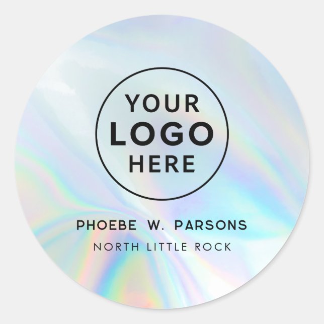 Modern Iridescent Business Logo Custom Classic Round Sticker (Front)