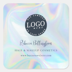 Modern Iridescent Company Logo and Business Name Square Sticker