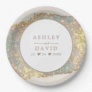 Modern Iridescent Glitter Wedding Paper Plate