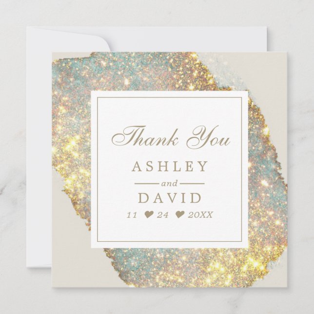Modern Iridescent Glitter Wedding Thank You Card (Front)
