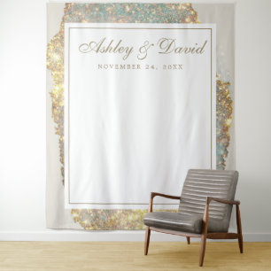 Modern Iridescent Holographic Glitter Wedding Tapestry