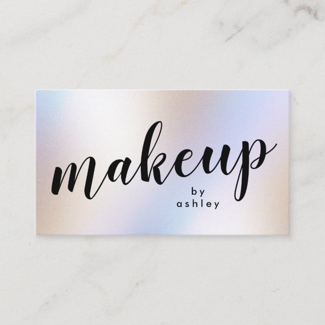Modern Iridescent Holographic Shimmer Make-up Business Card (Front)