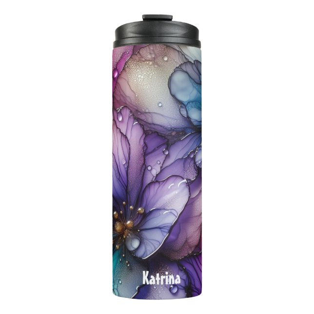 Modern Iridescent Lilac Flowers  Thermal Tumbler (Front)