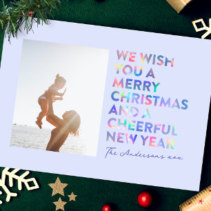 MODERN IRIDESCENT MERRY CHRISTMAS AND NEW YEAR HOLIDAY CARD