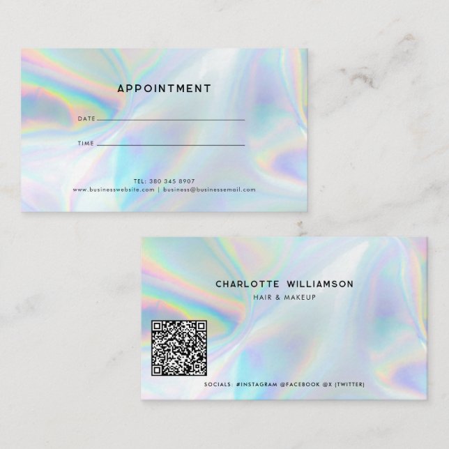 Modern Iridescent Minimalist Luxury Professional Appointment Card (Front/Back)