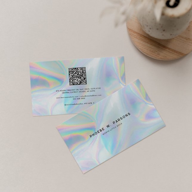 Modern Iridescent Minimalist Luxury Professional Business Card (Modern QR Code Holographic Business Card for Professionals)